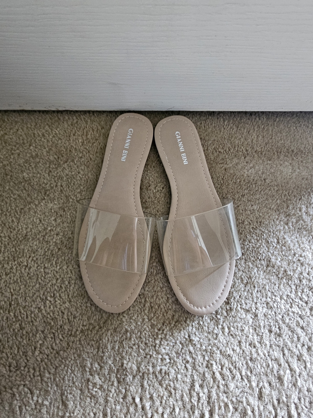 Gianni Bini Nude Slide Sandals with Clear Vinyl Strap